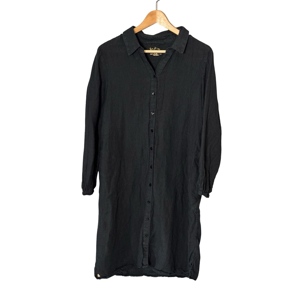 Lilly Pulitzer Black 100% Linen Long Sleeve Button Down Shirt Dress Size 6